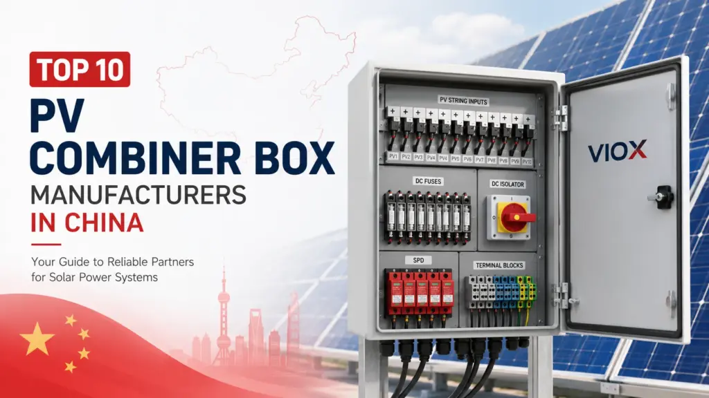 Top PV combiner box manufacturers in China with solar combiner box and subtle China flag background